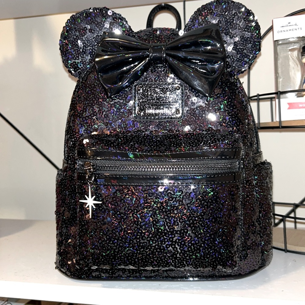 Disney Celestial Dreams Black Holographic Sequin Minnie Mini Backpack